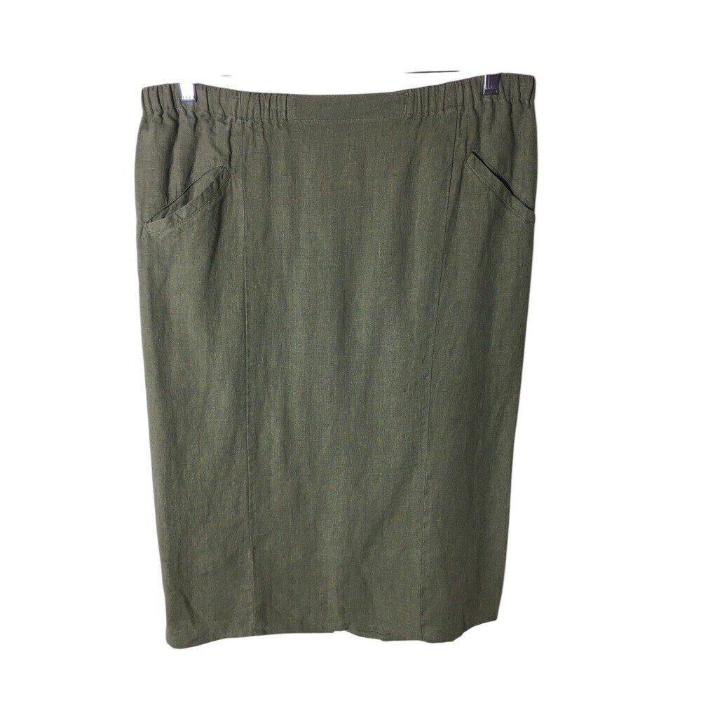Flax Moss Green Linen Skirt Size Small Stretch Coastal Lagenlook Cottagecore